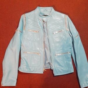 KENNETH COLE  REACTION BABY BLUE LEATHER JACKET